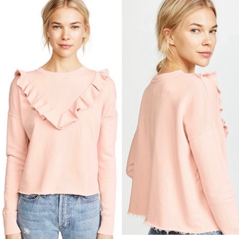 FREE PEOPLE Ooh La Ruffled Oversized Pullover Sweatshirt in Ballet Pink EUC - Picture 4 of 16